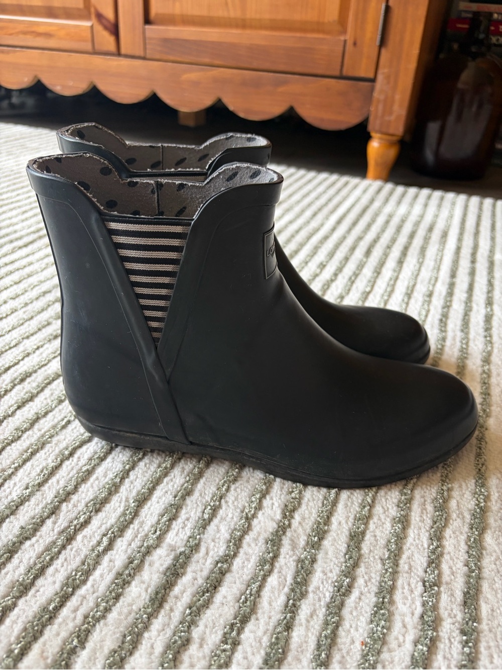 London Fog Black Short Rain Boots with Polka Dot Lining